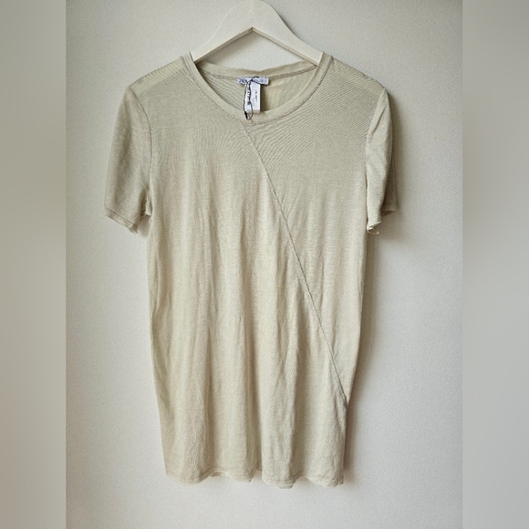 ZARA PASTEL PISTACHIO semi Sheer Short Sleeve Long T Shirt Lyocell Size M - Picture 2 of 7